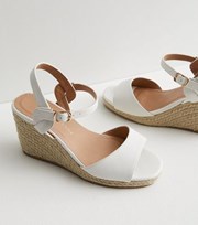 New Look Wide Fit White Leather-Look Espadrille Wedge Sandals